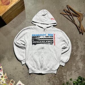 Vintage Y2K 2005 Sugar Land Band Zip Up Hoodie Mens Medium Grey Sweatshirt